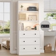 thumbnail image 1 of NEGYLIM 71" Bookcase with Drawers & Shelves, Wooden Bookshelf with Charging Station & Adjustable LED Lights, Anti-tipping Design for Living Room Home Office, White, 1 of 15