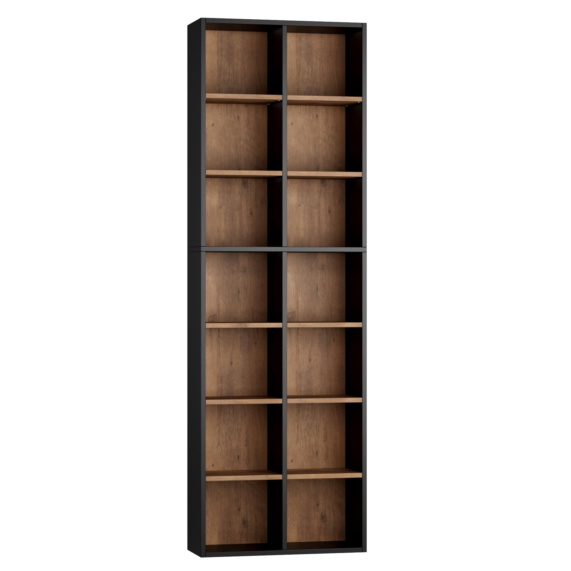 71'' Tall Bookshelf With 14 Cubes 7 Tier Double Wide Wood 6 Adjustable ...