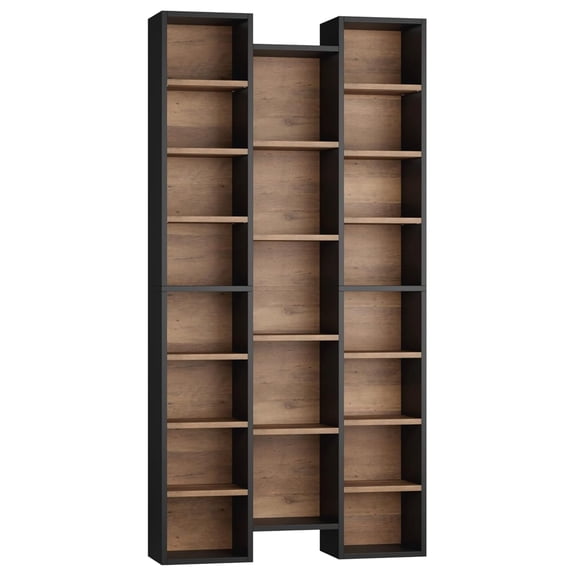 71'' Tall Bookshelf with 21 Cubes, 8 Tier Triple Wide Bookshelf with 8 Adjustable Shelves, 35" Large Bookcase / Media Tower Storage, Freestanding Display Shelf Cabinet, Black/Brown