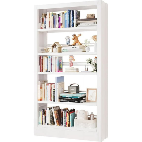71" Tall Bookshelf 5 Tier Metal Bookshelf with Adjustable Storage Shelves Library Bookcase Heavy Duty Book Shelf with Book Stopper for Living Room, Library, Office, Bedroom, School