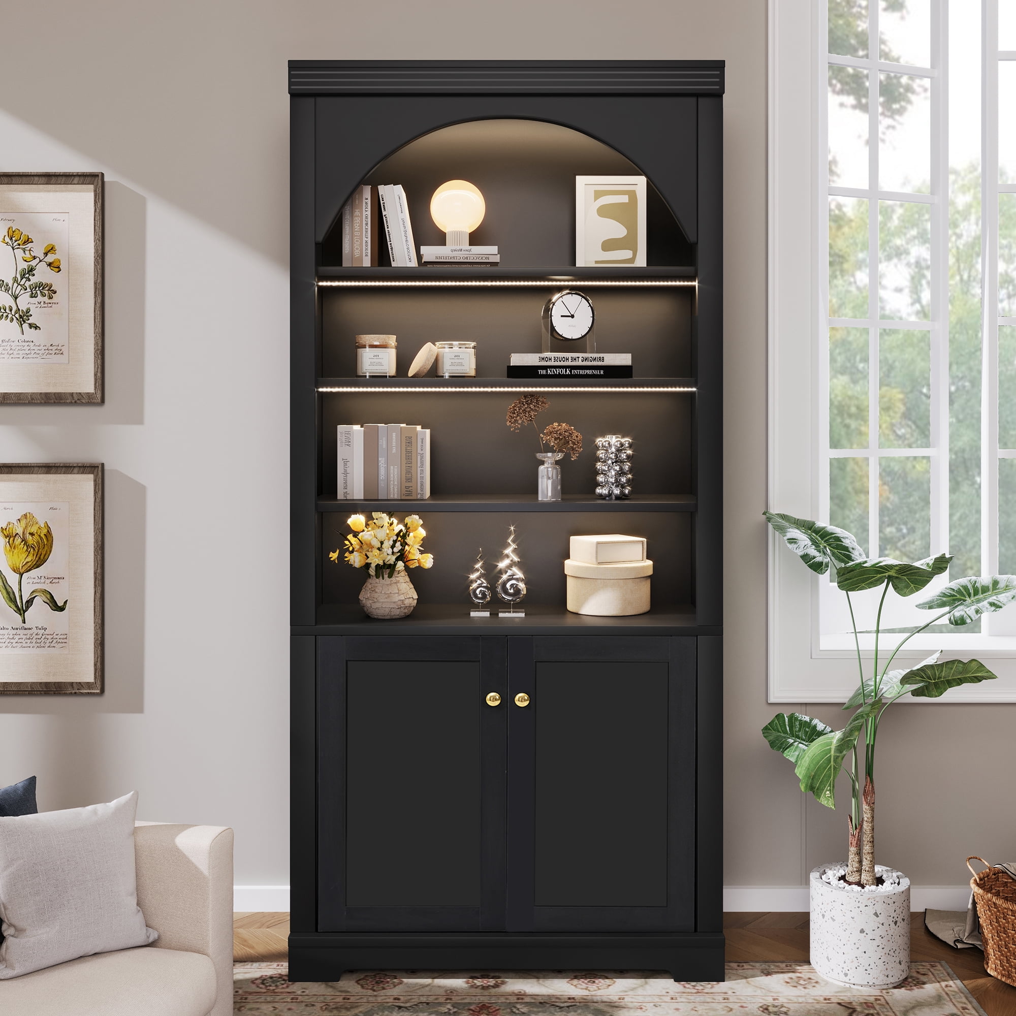71" Tall Bookshelf Suite with 4-layer LED Lightings, Bookcase with Open Adjustable Shelves