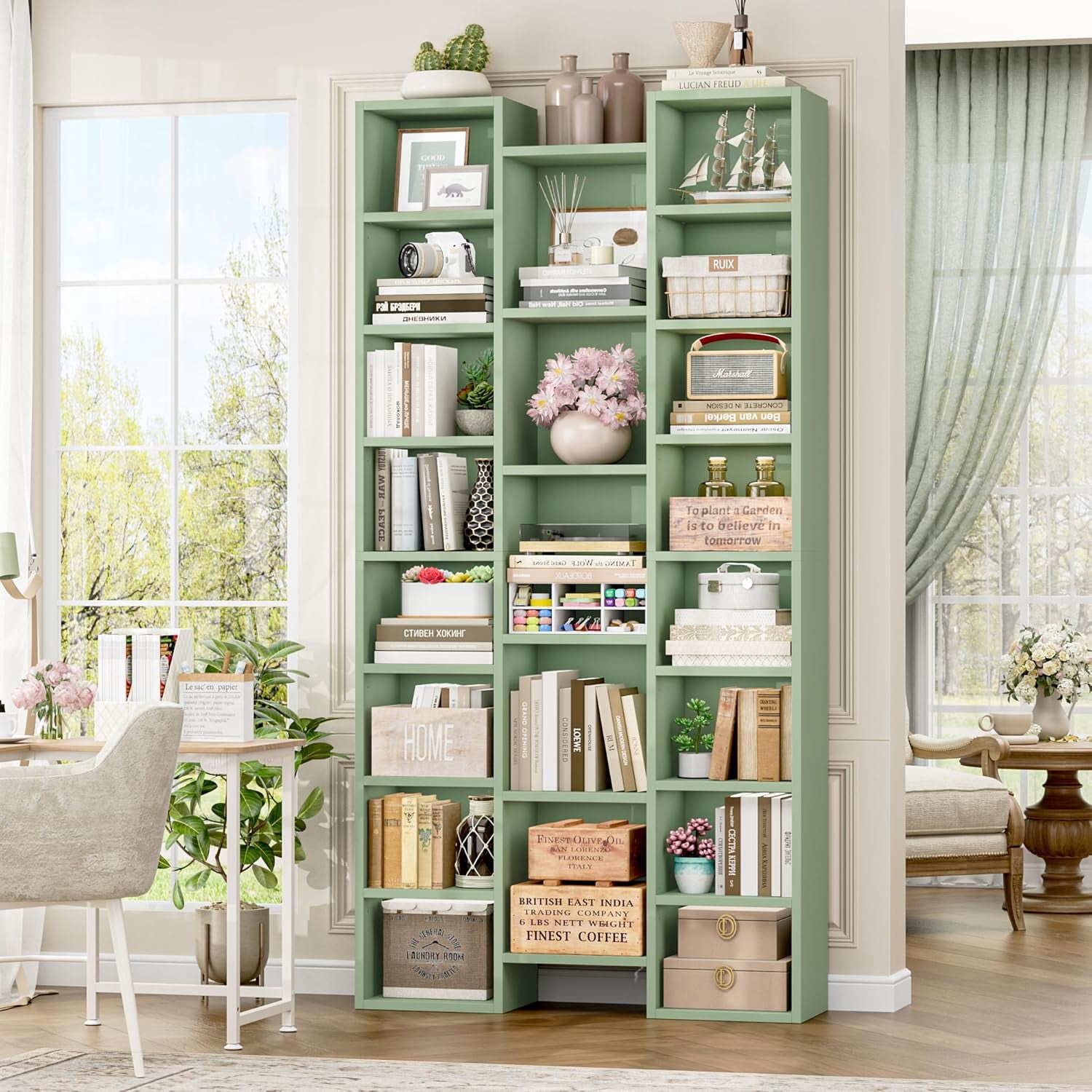 71’’ Tall Bookshelf, Triple Wide Bookshelf with Adjustable Shelves, 8 ...