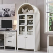 71 " Tall Bookshelf with Storage, 4 Doors & Drawers, Wooden Arched Bookshelf for Living Room Office