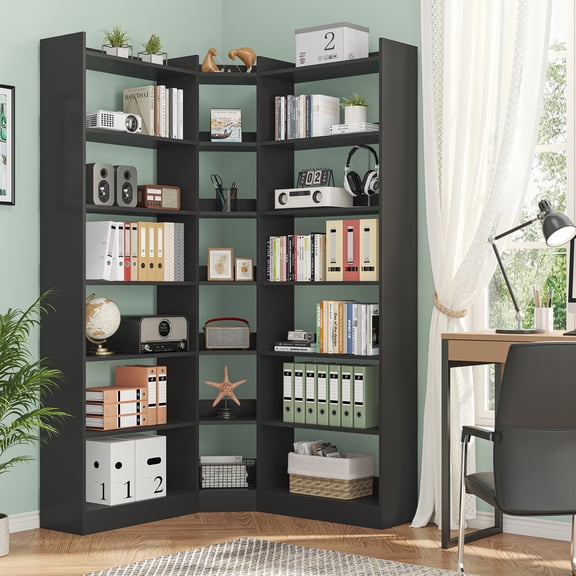 71" Tall Corner Bookcase, Modern L-Shape Bookshelf with 18 Cube, Triple Wide Bookcase Display Display Shelf for Living Room, Home Office, Black