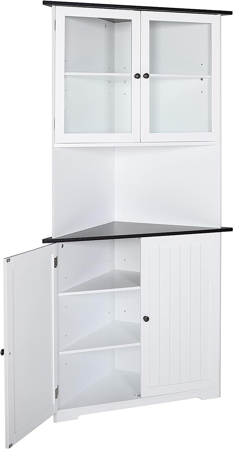 71" Tall Corner Corner Hutch with Glass Doors