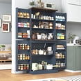thumbnail image 1 of 71" Tall Farmhouse Kitchen Pantry with 12 Side Shelves & Adjustable Shelves, 5 Layers Pantry Storage Cabinet w/Load-Bearing Steel Pipe & 4 Barn Doors for Kitchen, Dining Room, Living Room, Blue, 1 of 7
