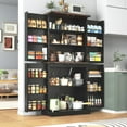 thumbnail image 1 of 71" Tall Farmhouse Kitchen Pantry with 12 Side Shelves & Adjustable Shelves, 5 Layers Pantry Storage Cabinet w/Load-Bearing Steel Pipe & 4 Barn Doors for Kitchen, Dining Room, Living Room, Black, 1 of 8