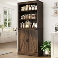 thumbnail image 1 of 71" Tall Farmhouse Kitchen Pantry with Adjustable Shelves, 5 Layers Pantry Storage Cabinet with 2 Barn Doors&Load-Bearing Steel Pipe for Kitchen, Dining Room, Living Room, Brown, 1 of 15