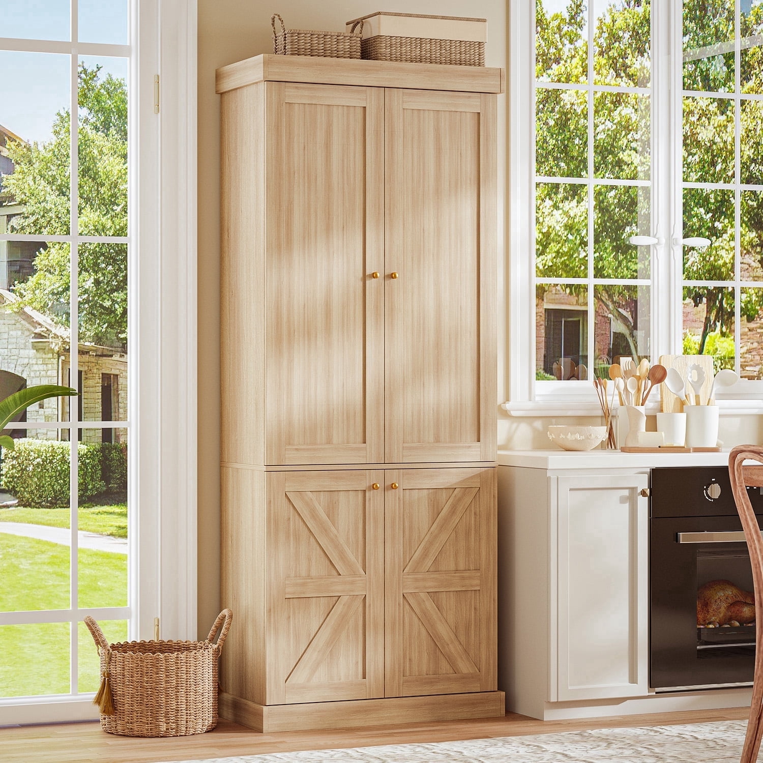 71" Tall Farmhouse Kitchen Pantry Cabinet with Doors,Storage Cabinet with 4-Tier Adjustable Shelves,Wooden Hutch for Home, Kitchen Brown