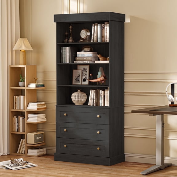 71" Farmhouse Storage Cabinet with 3 Drawers and Adjustable Shelves, Black