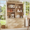 thumbnail image 1 of 71" Tall Farmhouse Kitchen Pantry, Large Storage Cabinet with Drawers, Freestanding Coffee Bar Hutch with Microwave Stand, Adjustable Shelves for Kitchen, Living Room, Brown 2 Pcs, 1 of 7