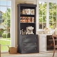 thumbnail image 1 of Farmhouse Kitchen Pantry Cabinet with Microwave Shelf and 3 Drawers, Black, 1 of 7