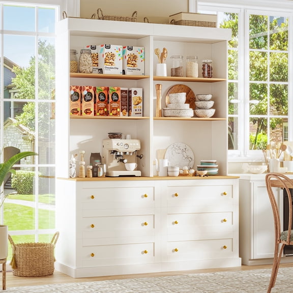 Sunix Farmhouse Freestanding Pantry Storage Cabinet with Drawers and Adjustable Shelves, Set of 2