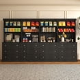 thumbnail image 1 of 71" Tall Farmhouse Kitchen Pantry Storage Cabinet, Food Hutch with Drawers, Adjustable Shelves, and Countertop for Dining Room, Black 4PCS, 1 of 9