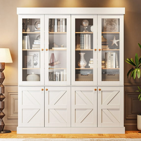 71" Tall Farmhouse Pantry Cabinet,Large Storage Cabinet with Adjustable Shelves,Kitchen Cabinets with 2 Glass Doors for Pantry,Dining Room,Living Room,White,2 Pcs