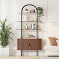 thumbnail image 1 of 71" Tall Fluted Arched Bookshelf with Sliding Doors, Mid Century Modern Metal Curved Bookshelf Cabinet with Storage and Adjustable Footpad, 4-Tier Open Display Storage Shelf for Home, Living Room, 1 of 8