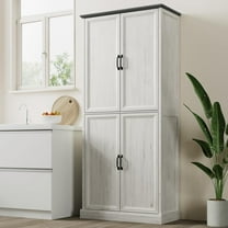 71" Tall Kitchen Pantry Cabinet, Farmhouse Storage Cabinet with Adjustable Shelves, Rustic Wood Freestanding Cupboard Organizer with Barn Door for Dining Room, Living Room,White