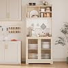 71" Tall Kitchen Pantry Cabinet with Hutch & Pegboard - Freestanding Buffet with Glass Doors Adjustable Shelves Hooks for Dining Room Kitchen Coffee Bar,Natural