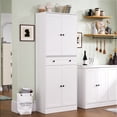 thumbnail image 1 of 71" Tall Kitchen Pantry Storage Cabinet, Farmhouse Pantry Cabinet with 4 Doors & Drawer, Freestanding Cupboard with Adjustable Shelves, Rustic Wood Cupboard for Kitchen, Dining Room, White, 1 of 10
