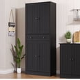 thumbnail image 1 of 71" Tall Kitchen Pantry Storage Cabinet, Farmhouse Pantry Cabinet with 4 Doors & Drawer, Freestanding Cupboard with Adjustable Shelves, Rustic Wood Cupboard for Kitchen, Dining Room, Black, 1 of 9