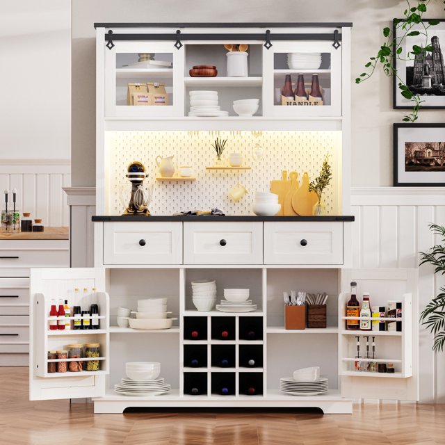 71" Tall Kitchen Pantry Storage Freestanding Buffet Hutch with