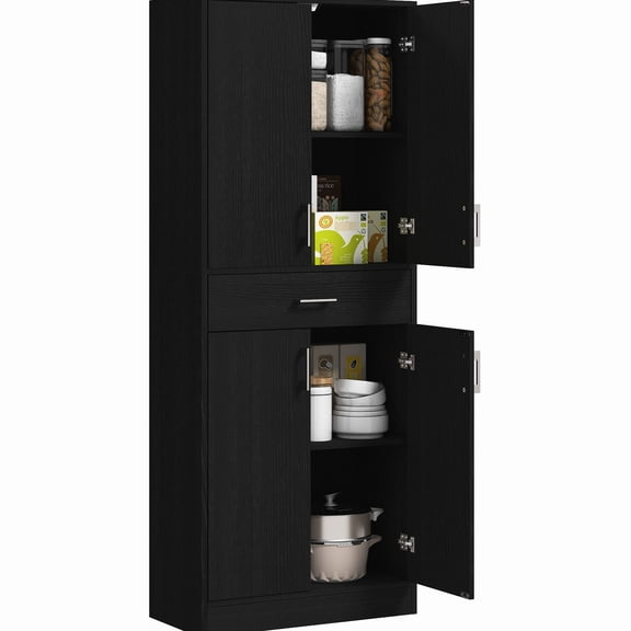 71" Tall Kitchen Pantry with Sleek Design and Silver Handles / Beautiful Storage for Your Kitchen