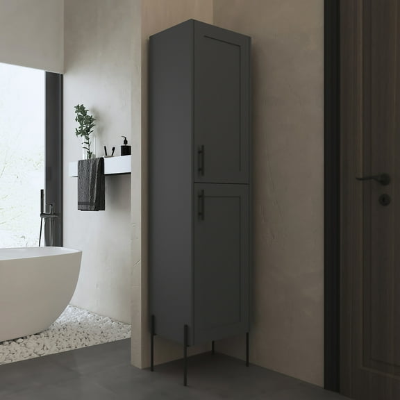 71" Tall Linen Cabinet - Gray With Four Adjustable Shelves And A Design Door For All Occasions Four Shelf One