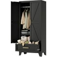 thumbnail image 1 of 71" Tall Metal Wardrobe Cabinet with Drawer and Hanging Rod, 2 Doors Armoire Wardrobe Closet with Shelf for Bedroom, Office, Laundry Room, Black, 1 of 14