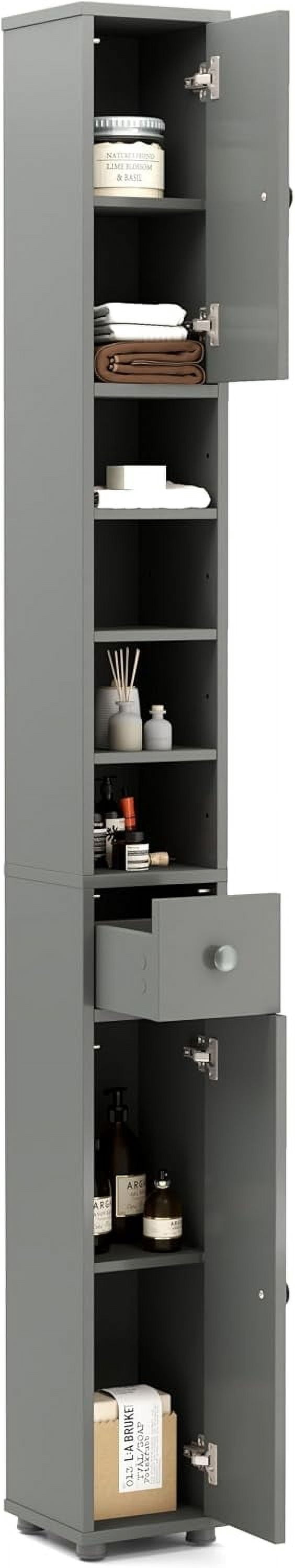 71" Tall Narrow Bathroom Storage Cabinet, Modern Skinny Toilet Paper Storage Organizer w/1 ...