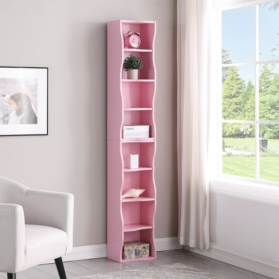71" Tall Narrow Bookcase with Storage Cabine,8 Tier Cube Bookshelf Display Shelf Stand for Home Office, Living Room,Pink