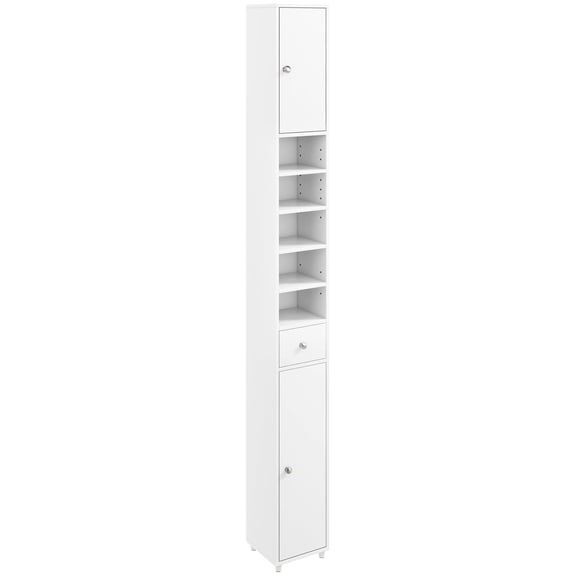 71" Tall Narrow Storage Cabinet, Bathroom Cabinet with 1 Drawer 2 Doors and 5 Open Shelves, Slim Bathroom Storage Cabinet for Home, Small Space, White