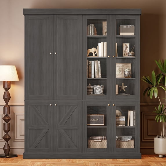 71" Tall Pantry Cabinet with 6 Adjustable Shelves,Black Storage Cabinet with Glass Doors,Sturdy Freestanding Cupboard for Kitchen Organization,Living Room