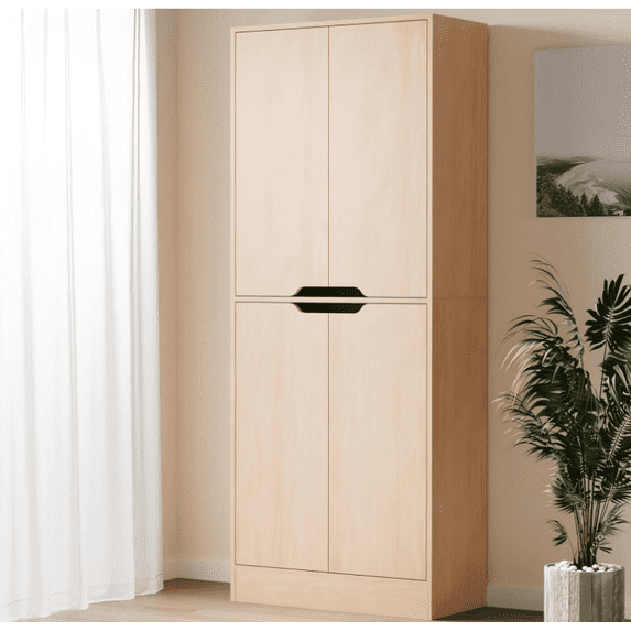 71" Tall Pantry Cabinet with 4 Doors, Freestanding Larder & Kitchen Hutch Cabinet with Adjustable Shelves for Dining Room, Oak