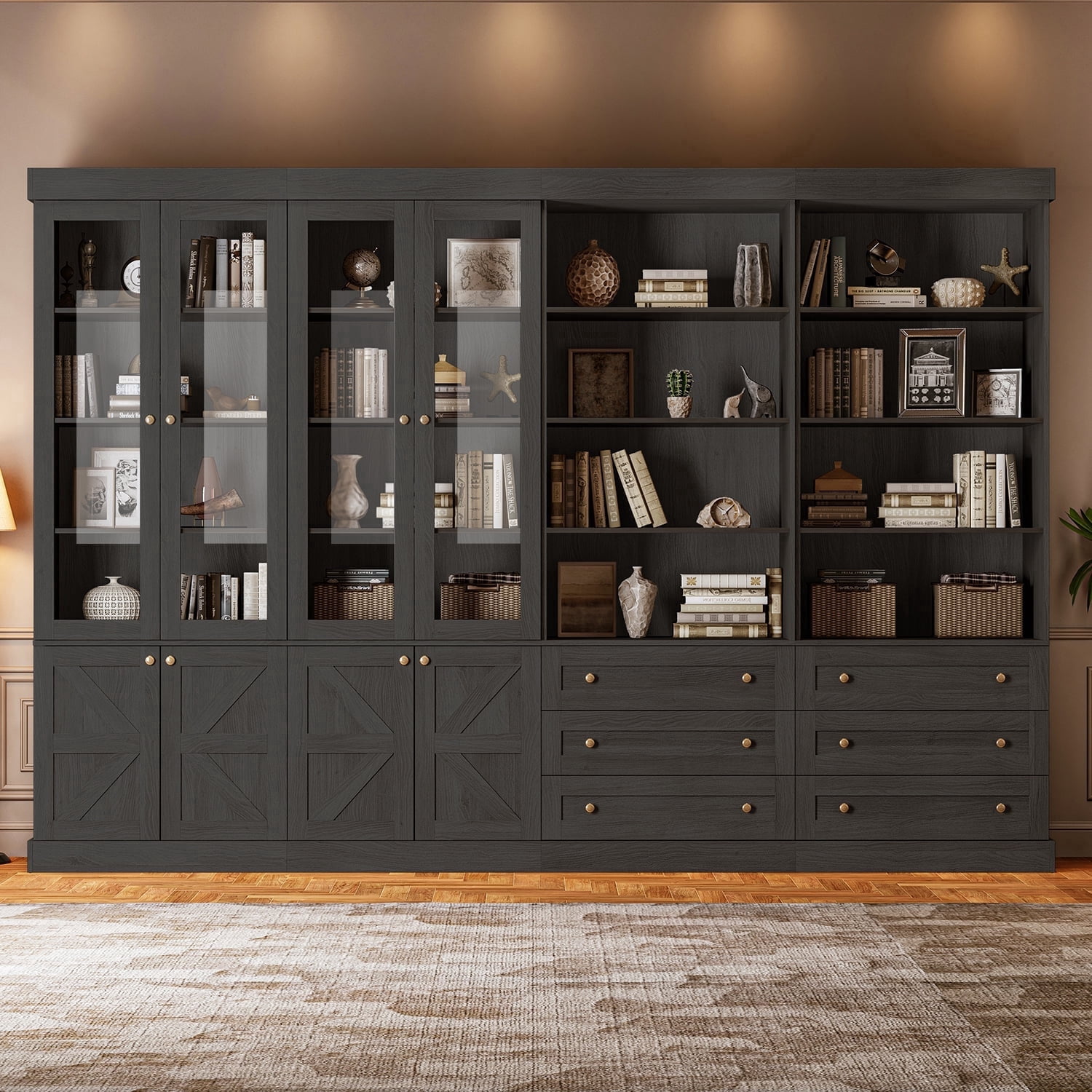 71"Tall Pantry Storage Cabinet,Wood Kitchen Cabinet with Glass Doors ...