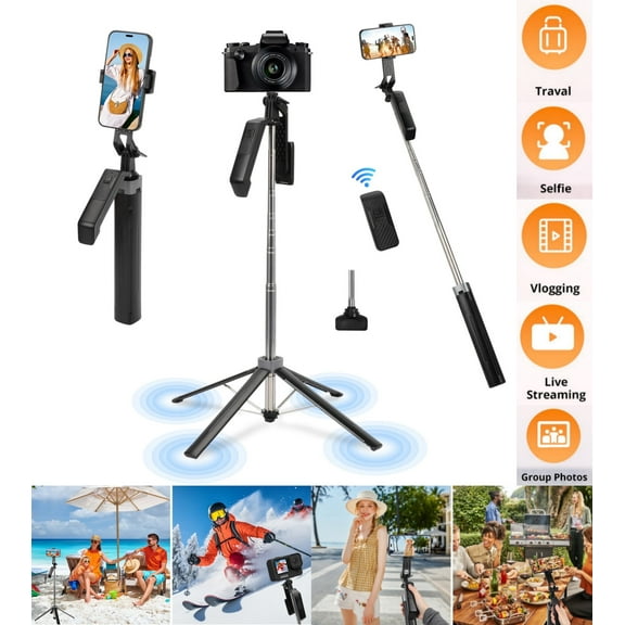 Qianwei 71" Phone Tripod Quadripod with Remote, Extendable Selfie Stick Tripod for Cell Phone&Camera Compatible with Iphone, Android (Adjustable Width)