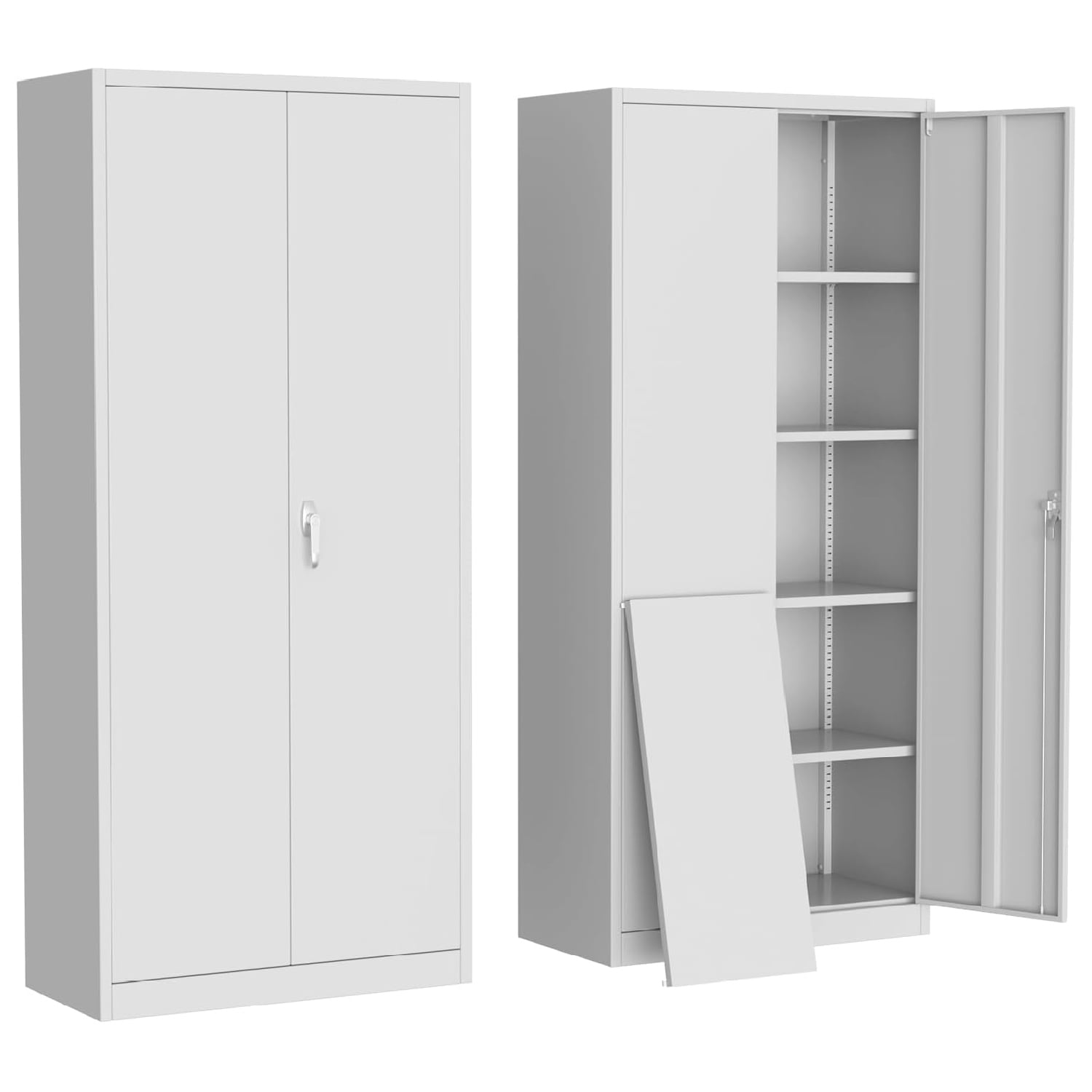 71" Tall Storage Cabinet with Adjustable Shelves – Heavy-Duty Lockable Metal Cabinet for Garage, Pantry, Office – Adjustable Feet, 2 Doors, Scratch-Resistant Finish (White)