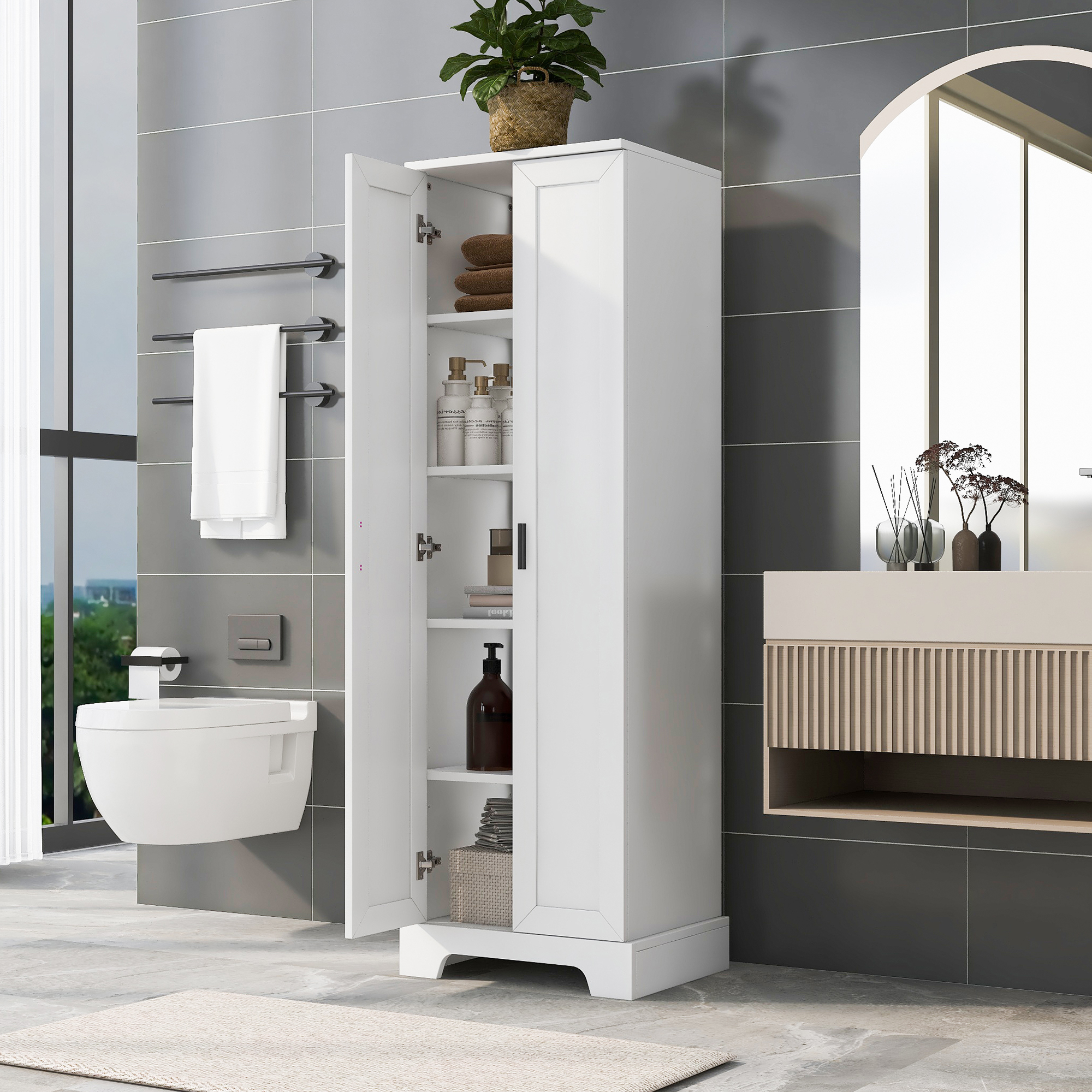71" Tall Storage Cabinet with Two Doors 5 Layer Adjustable Shelf , MDF Board Floor Cabinet for Dinning Room ,Kitchen,Bathroom, Office