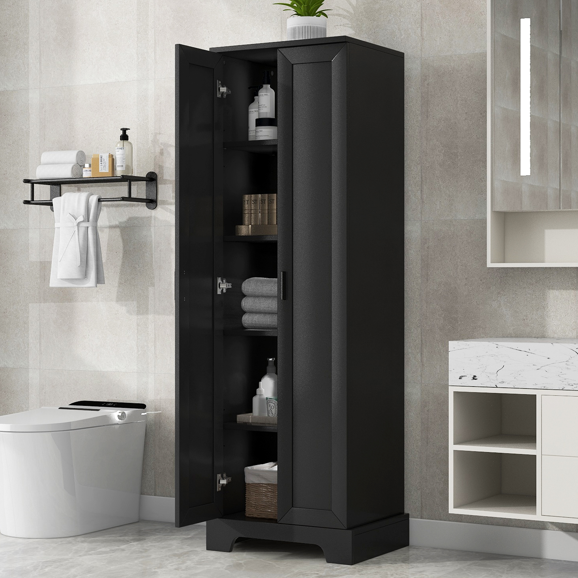 71" Tall Storage Cabinet with Two Doors 5 Layer Adjustable Shelf , MDF Board Floor Cabinet for Dinning Room ,Kitchen,Bathroom, Office
