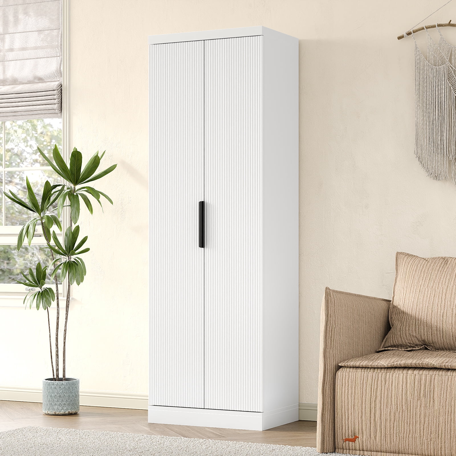 71'' Tall Storage Kitchen Pantry Cabinet with Adjustable Shelves&Fluted Door, 5-Tier Cabinet for Living Room Kitchen Dinning Room Bedroom, White