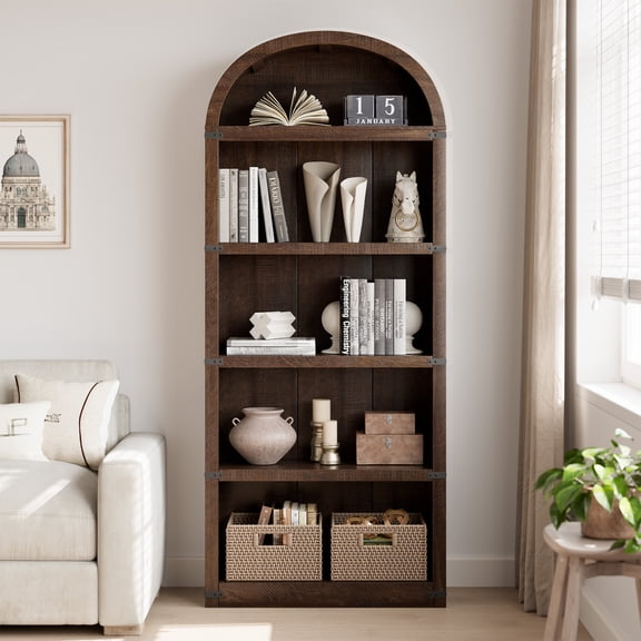 71" Tall Wooden Bookshelf, Large Open Display Bookcase with Ample Storage, Floor Standing Book Shelf for Living Room, Home Office, Bed Room(brownish red,Basic)