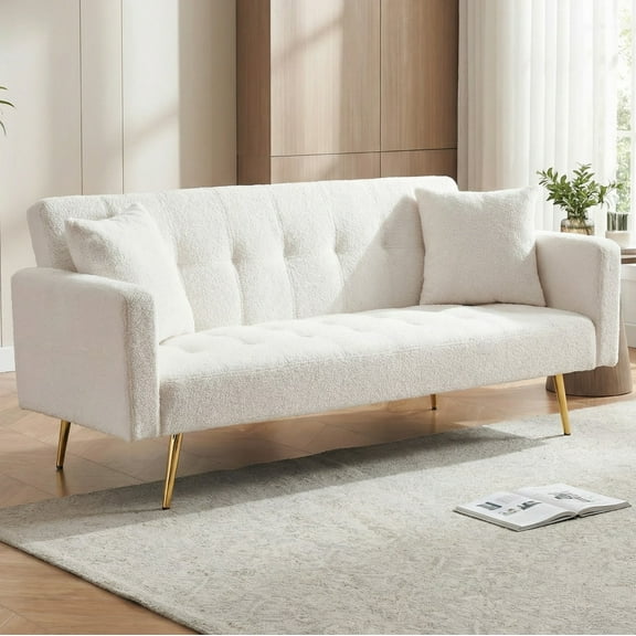 71" W Teddy Convertible Futon Sofa Bed,Modern Upholstered Loveseat Sofa Couch for Living Room,Small Space,Beige