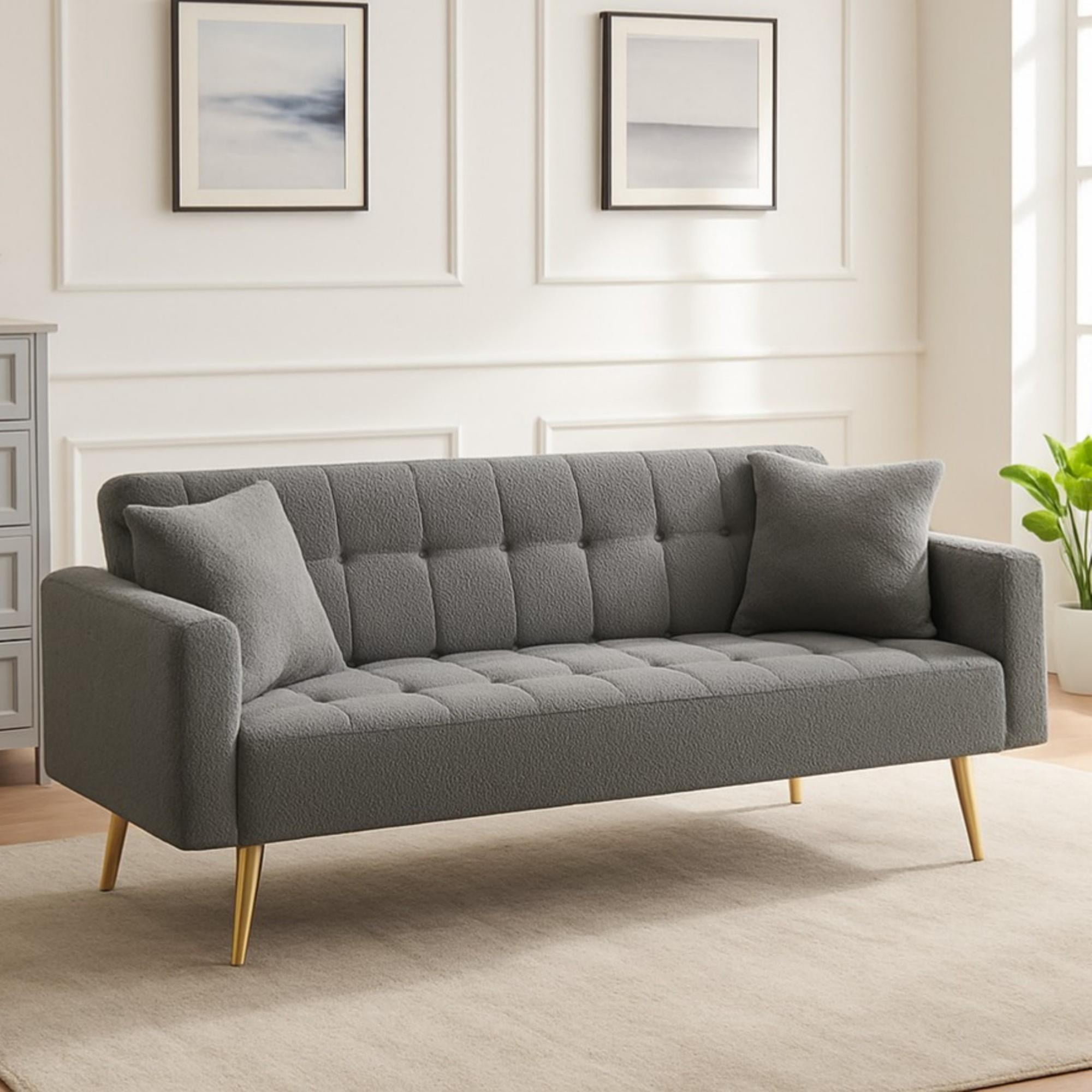 71" W Teddy Convertible Futon Sofa Bed,Modern Upholstered Loveseat Sofa Couch for Living Room,Small Space,Gray