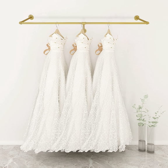 71" Wall Mount Retail Display Rack Gold Clothing Racks for Boutique, Hanging Shelves System,  Pipe Metal Garment Rack Stand Bridal Wedding Dress Rack