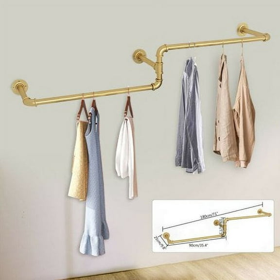 71" Wall Mounted Clothes Rack Pipe Coat Hanger Garment Racks Cloth Storage Wall Mount Coat Hanger Sturdy Hanging Rod Multiduty Iron Clothes Storage Rack Iron Wall Mounted Clothes Rack Long Derrick
