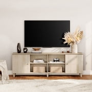 71" Wide TV Stand Cabinet for 75+ Inches TVs, Modern Wood Low Media Console with Door & Shelves, White Oak