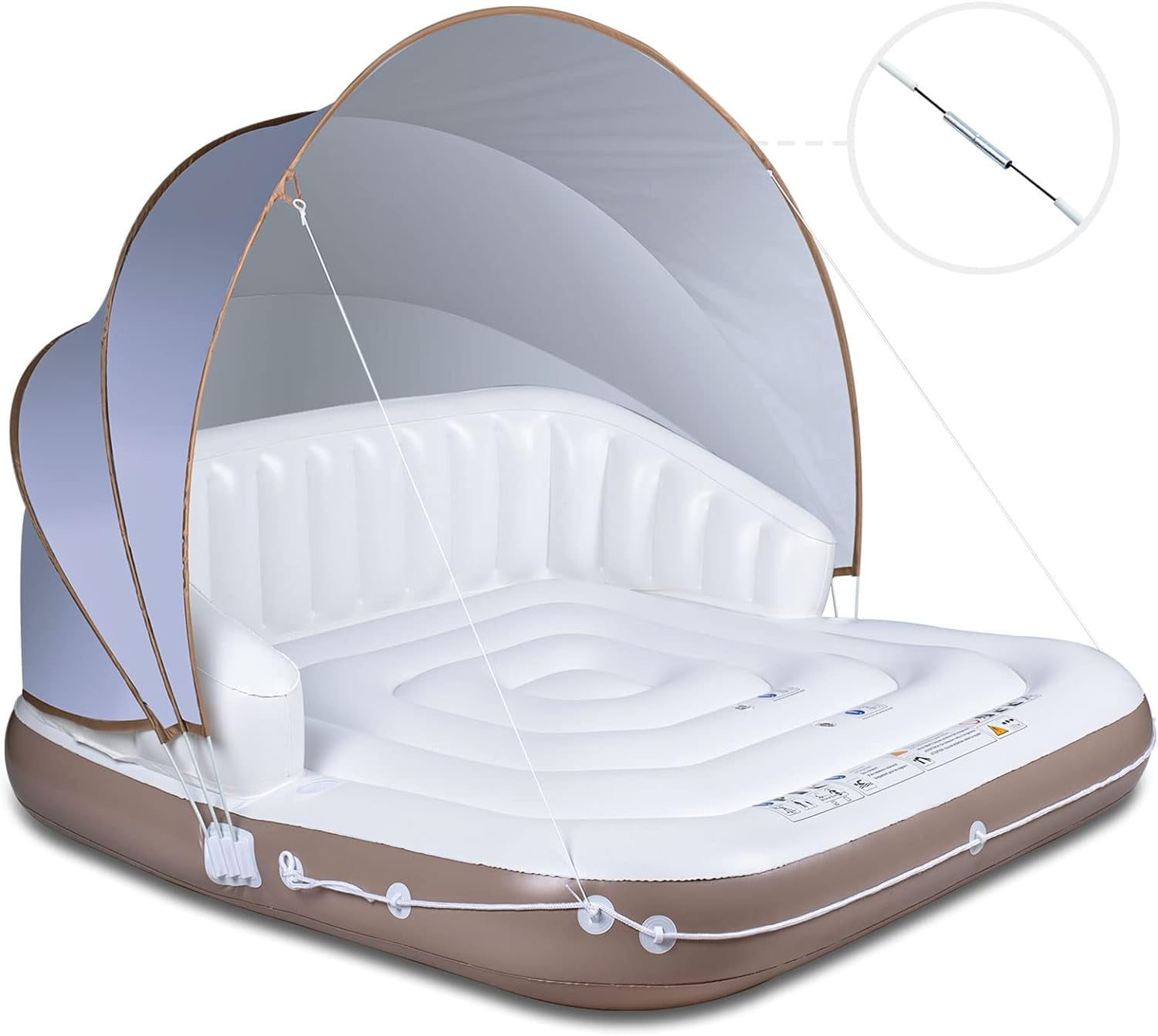 71" X 71" Inflatable Tanning Pool Lounger Float with SPF50+ Retractable Detachable Sunshade