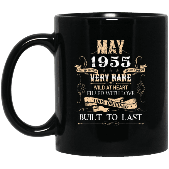 71 Years Old 71St Birthday Vintage May 1955 Bday Gift Coffee Mug, 15oz Black Cup