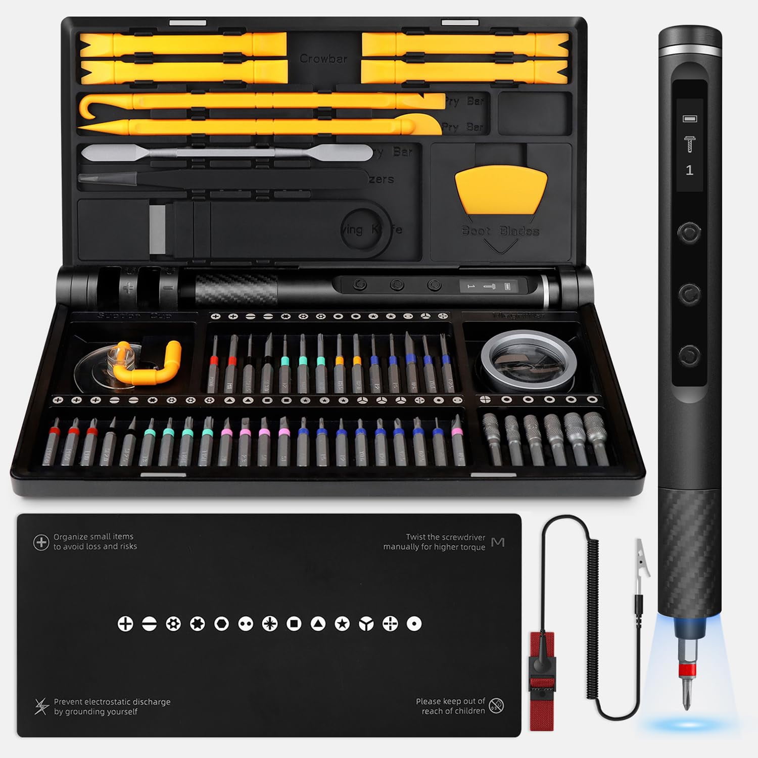 71 in 1 Precision Electric Screwdriver Set - Cordless Type-C Charging, S2 Steel Magnetic Bits, 5 Torque & LED Light for Phone/PC Repair