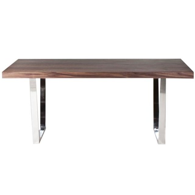 71 in. Ien Rectangular Top Open Chrome Metal Panel Walnut Brown Dining