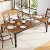 71 in Industrial Dining Table for 6-8, Rectangular Kitchen Table with Chamfered Corners and Heavy-Duty Metal Legs, Farmhouse Style,Black+Brown